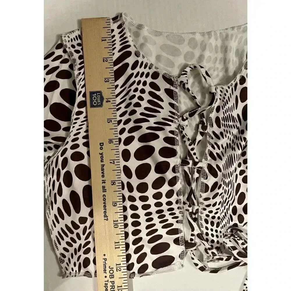 Shein Allover Print Lace Up Front Crop Top Brown White Women’s Size XS - Picture 4 of 6